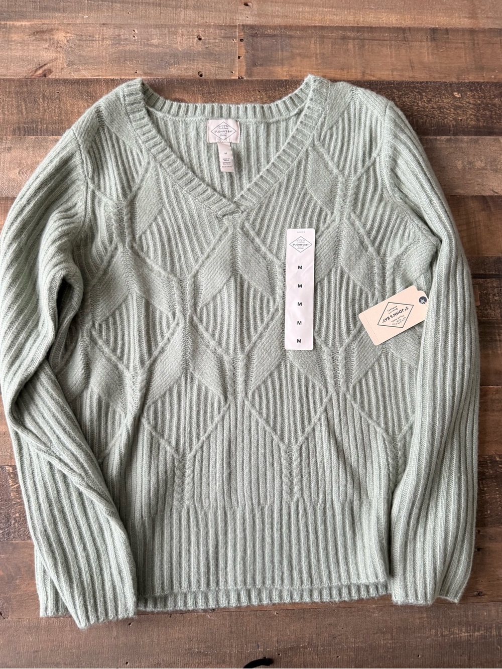 St. John's Bay Sage Green V-Neck Diamond Knit Sweater